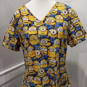 Despicable Me The Minions Women Medical Scrub Top Shirt Size Medium